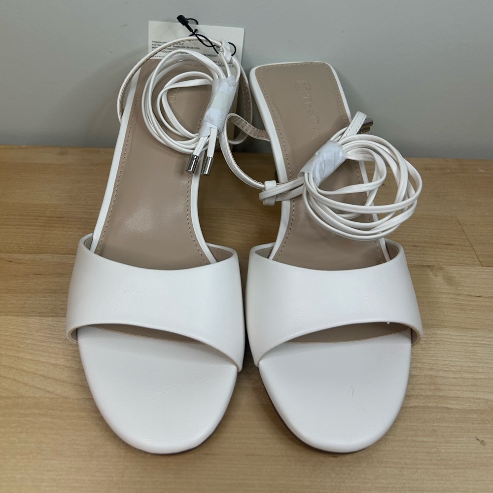 The Drop White Wrap Strap Mule Heels Size 7.5 Modern Minimalist Sandals